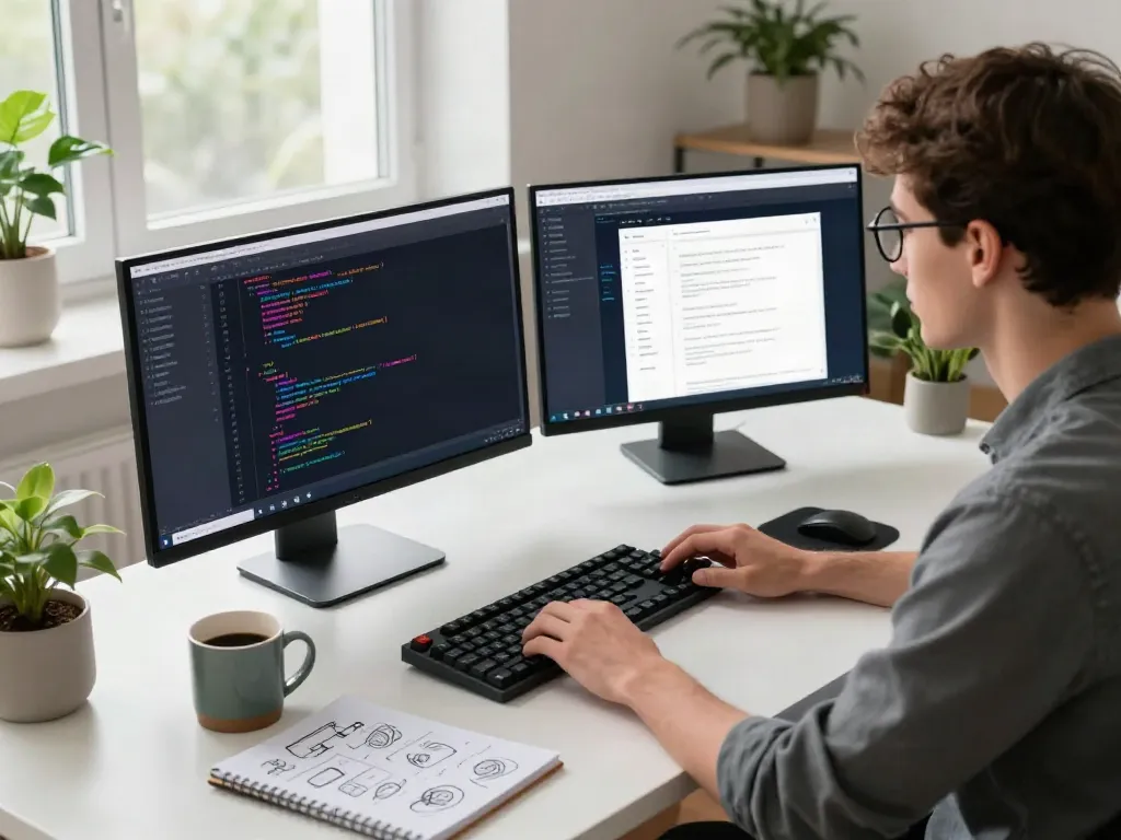 Focused developer coding in a modern workspace, showcasing the brave approach to web technology.